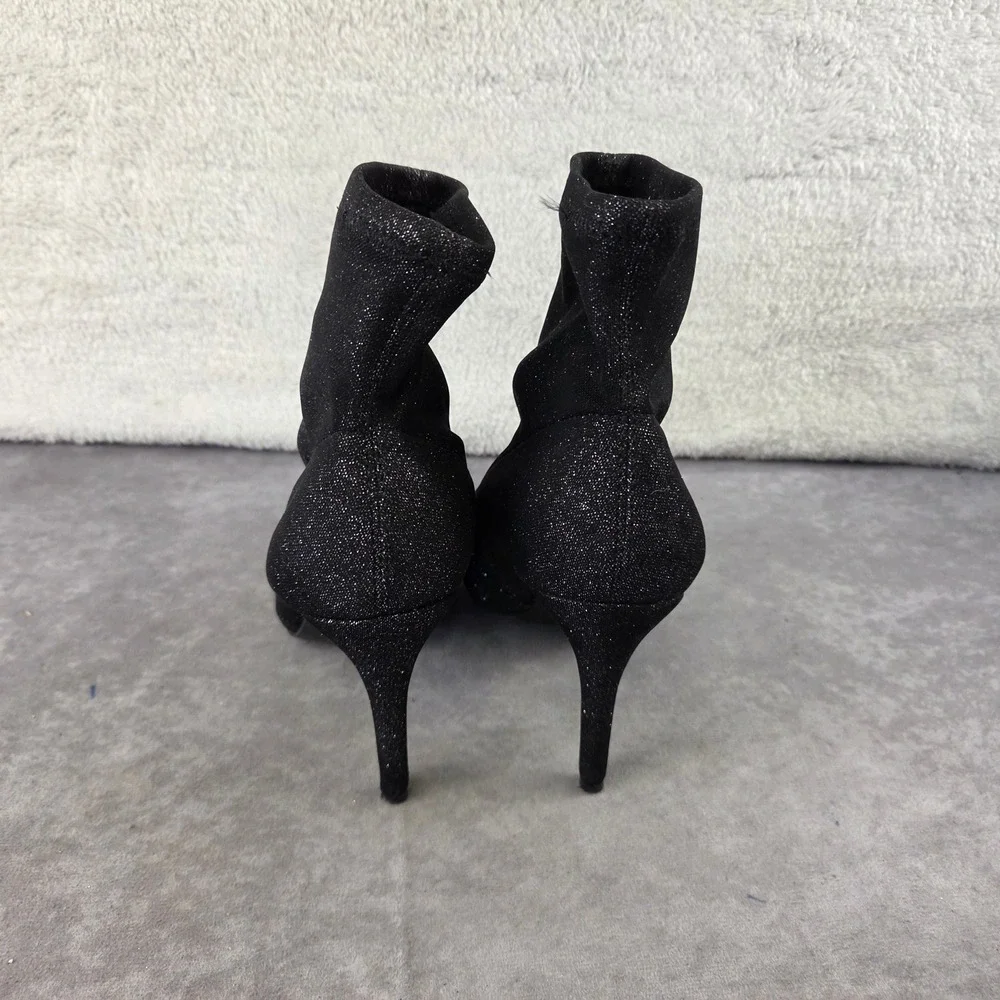 Brash Womens Black Glitter Sock Ankle Boots Pointed Toe Stiletto Heel Size 10